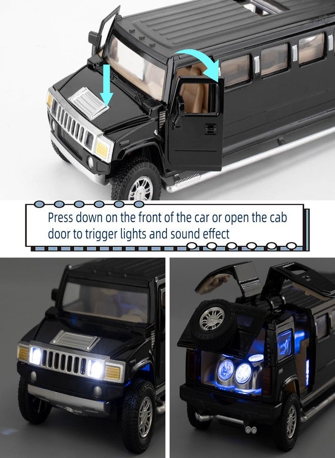 LOVEPOSELY 1/32 Hummer H2 Car Model, Diecast Car Toy with Sound and Light, Alloy Stretch Limousine Pull Back Toy Vehicle for Adult Kids Boys Girls (Black) - Image 5